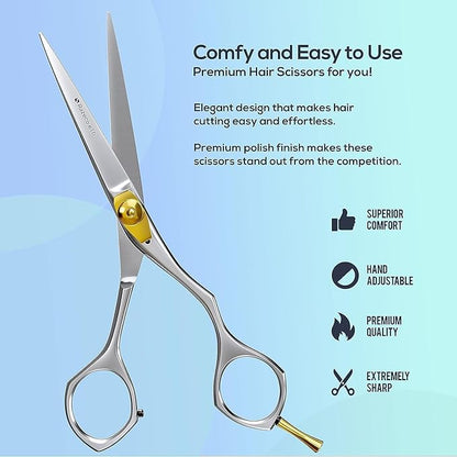 Suvorna Hair Cutting Scissors for Professionals, Barbers - Hair Shears for Cutting, Trimming, Grooming, Precision - Extremely Sharp Razor Edge - Made With 6.5" Japanese Stainless Steel for Men, Women.