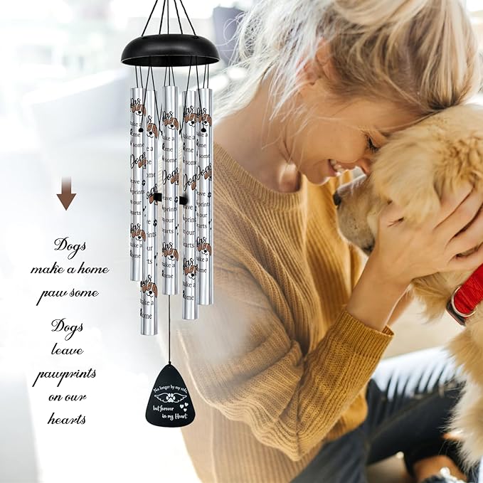 ASTARIN 33" Pet Memorial Wind Chime, Memorial Wind Chimes for Loss of Dog, Paw Print Sympathy Gifts for Loss of Dog, Angle Wings Bereavement Gift Wind Chime for Outside Indoor