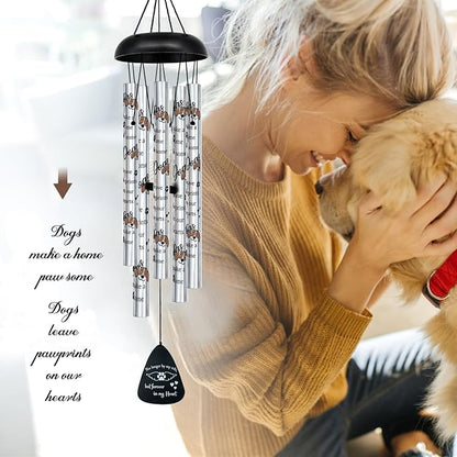 ASTARIN 33" Pet Memorial Wind Chime, Memorial Wind Chimes for Loss of Dog, Paw Print Sympathy Gifts for Loss of Dog, Angle Wings Bereavement Gift Wind Chime for Outside Indoor