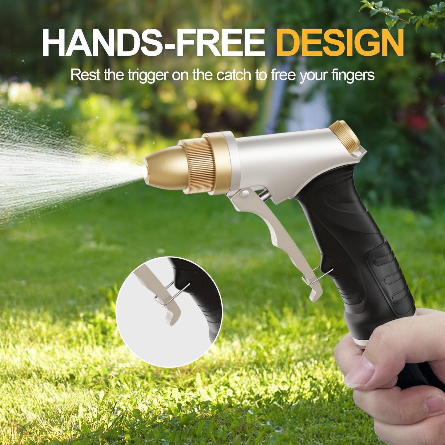 Garden Hose Nozzle, Heavy Duty Spray Nozzle for Watering, Water Nozzle with Adjustable Spray Patterns for Watering Plants, Car Washing, and Pet Showering (Gold)