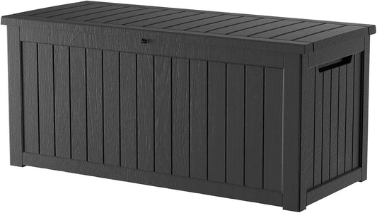TARKARI 270 Gallon Lockable Resin Deck Box, Waterproof & UV-Resistant Outdoor Storage Box for Outdoor Cushion Storage, Garden Tools & Pool Accessories Storage, Black