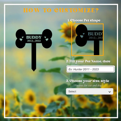 Personalized Cat Grave Marker | Custom Outdoor Pet Memorial Headstone Engraved with Name & Lifespan | Weatherproof Metal Tombstone for Pet Cemetery | Multiple Sizes and Color Finishes