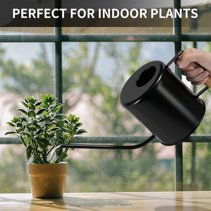1.5 Liter Black Watering Can for Indoor Plants, House Plants, Flower Watering, Outdoor Plants - Small Metal Watering Can with Long Spout