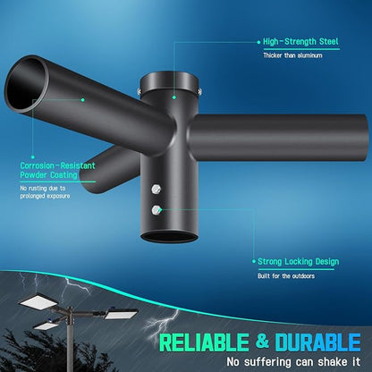 ledmo Triple Bracket Tenon Adaptor, 120° 2-3/8" Round Adjustable Slip Fitter Mount Pole Bracket, Heavy Duty 3 Outdoor Lights Mounting Spoke Arm for Parking Lot Street Light Floodlight