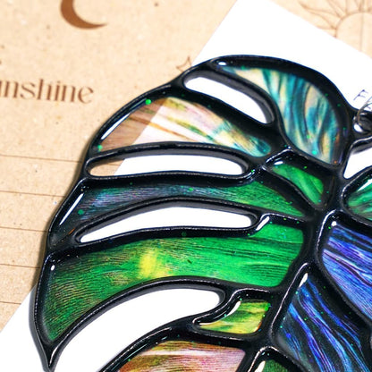 Monstera Handmade Artisan Resin Sun Catcher Stained Glass Effect Christmas Window Hanging Ornament Garden Decor