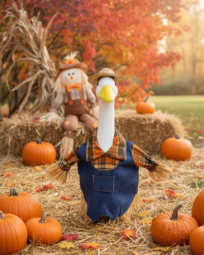 Scarecrow Porch Goose Outfits for 23 Inch Lawn Statue, 2 Pcs/Set Lawn Cement Goose Clothes for Thanksgiving Day, 23" Patio Yard Garden Geese Fall Costume Decoration