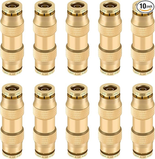 1/4" Quick Push to Connect Fittings Brass Union Straight Joint DOT Approved 1/4 inch tube OD Air Line Adapter Air Spring Suspension Kit for Car Truck Trailers and Air Brake System 10pcs