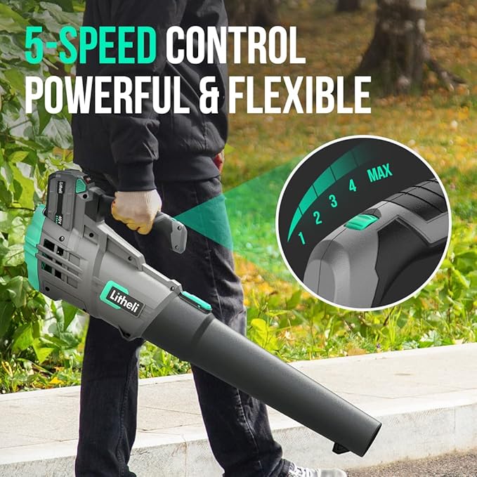 Litheli Cordless Leaf Blower 40V, Battery Leaf Blowers for Lawn Care, Lightweight Axial Blower for Blowing Leaf, Dust, Debris, with 2.0Ah Battery Included