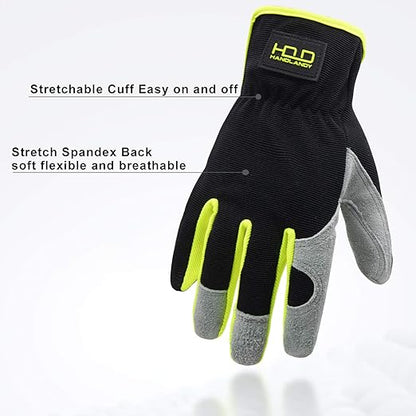 HLDD HANDLANDY 2 Pairs Leather Gardening Gloves for Men, Utility Work Gloves for Gardening, Yardwork, Construction, Mechanics, Great Garden Gifts for Men Women