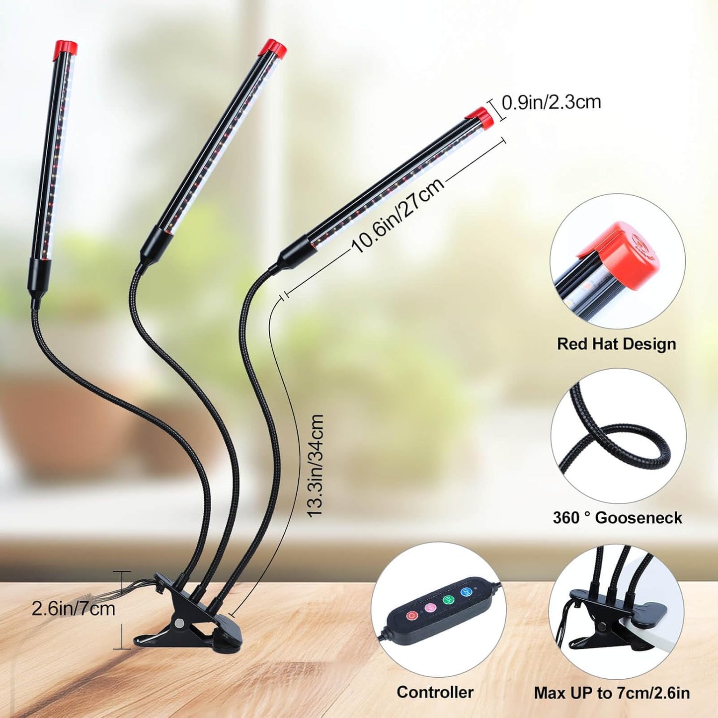 Clip Grow Lights for Seed Starting with Timer, Full Spectrum Brightest Plant Growing Lamps for Indoor Plants, Bonsai, Seedlings, 27 Watt Home Plug But Not 10W Adapter