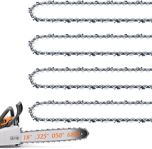 4 Pack 18 Inch Chainsaw Chain for Stihl .325" Pitch .050" Gauge 68 Drive Links Fits Stihl 025, MS250, MS251 (POST 2023 .050" Gauge) 3005 008 7017 23RS 68 (4 Chains)