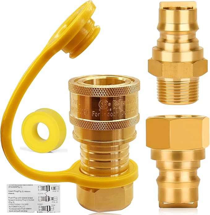 3/4" Natural Gas Quick Connect, Hose Quick Connect,Natural Gas Quick Connect Fittings, Heavy-Duty Brass Large Flow Quick Disconnect for Commercial Kitchen Equipment, Generator Etc Gas Equipment