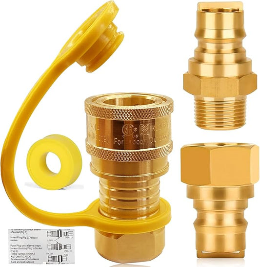 3/4" Natural Gas Quick Connect, Hose Quick Connect,Natural Gas Quick Connect Fittings, Heavy-Duty Brass Large Flow Quick Disconnect for Commercial Kitchen Equipment, Generator Etc Gas Equipment