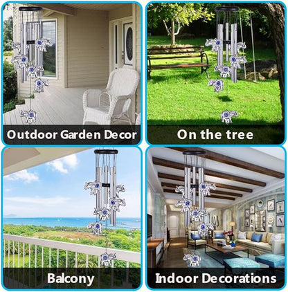 Blue Evil Eye Elephant Wind Chimes Outdoor Decor, Mobile Evil Eye Windcatcher, Evil Eye Elephant Wind Bells, Blue Evil Eye Amulet Wind Chimes for Home, Gift for Mom, Balcony, Patio, Garden Decoration