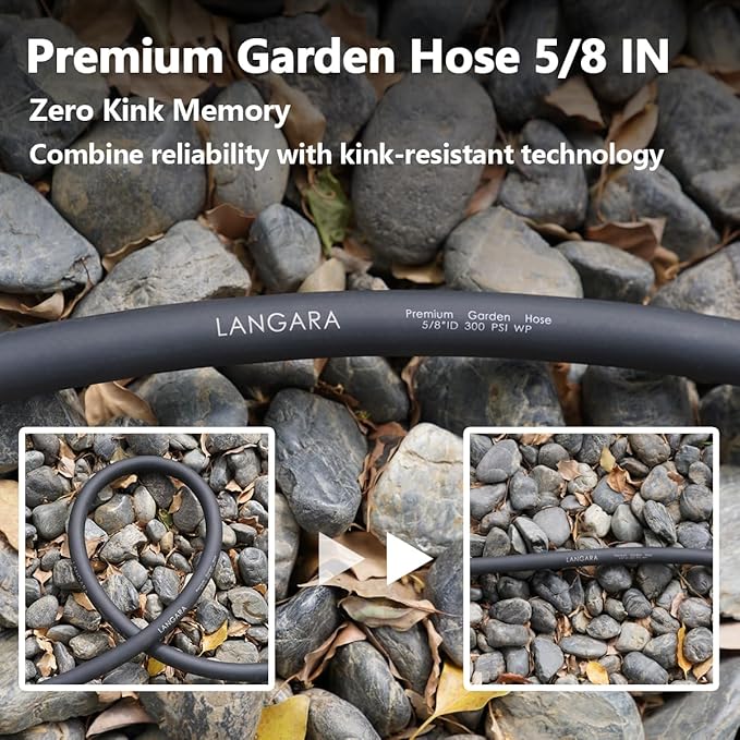 Leader Garden Hose 15ft x 5/8", 300PSI Working, 1000PSI Burst, Heavy Duty Short Water Hose, Hot/Cold Water, Five Layered Braiding for Durability (Black)