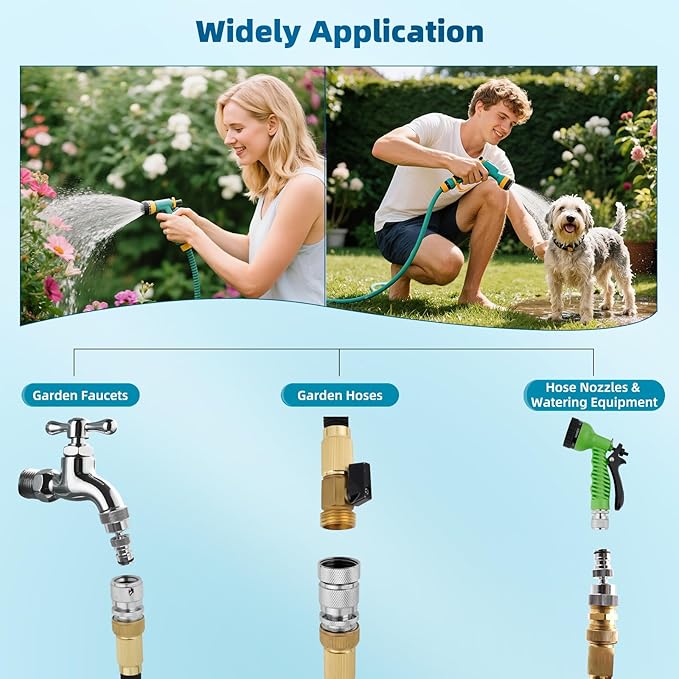 Hibbent Swivel Garden Hose Quick Connector, 360° Rotatable Faucet Hose Quick Connect Fitting, Solid Brass 3/4 Inch GHT Thread, Female and Male Adapter