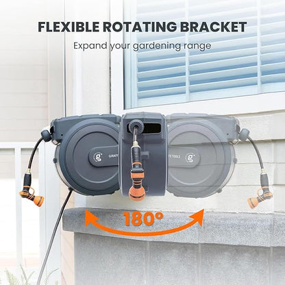 Giraffe Tools AW30 Wall Mounted 1/2" x 100 ft Garden Hose Reel, Retractable Water Hose Reel, Automatic Rewind & Lock at Any Length