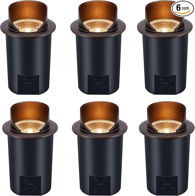 [6 Pack] CLOUDY BAY 9W Well Lights Landscape LED In Ground Outdoor,Shielded Top,Low Voltage 12-24V AC/DC,Waterproof Aluminum Uplights,2700K/3000K/3500K/4000K/5000K,Bronze