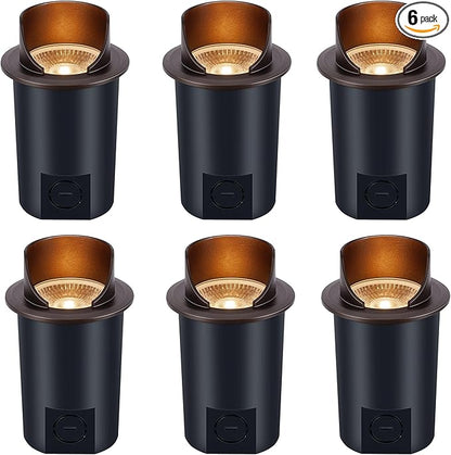 [6 Pack] CLOUDY BAY 9W Well Lights Landscape LED In Ground Outdoor,Shielded Top,Low Voltage 12-24V AC/DC,Waterproof Aluminum Uplights,2700K/3000K/3500K/4000K/5000K,Bronze