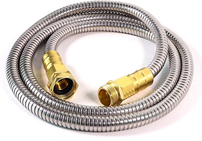 Short Metal Garden Hose 5 ft – 304 Stainless Steel Water Hose Leader, Flexible Hose Extension, Small Lightweight Hose Extender,No Kink Outdoor Hose (5 ft)