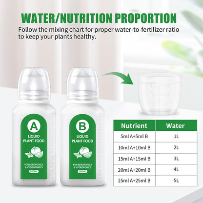 Hydroponics Nutrients(800ml in Total), All Purpose Plant Food A&B Hydroponics Supplies, Indoor Plant Fertilizer for Hydroponics Growing System, Hydroponic Solution for Herbs Vegetables
