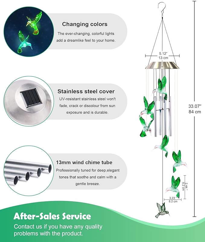 Nacome Wind Chimes for Outside: Tubes Memorial Wind Bell Birthday Gifts for Mom Mother Grandma Women Christmas,Yard Garden Decor Indoor/Outdoor(Hummingbird)