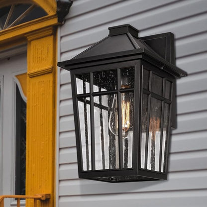 Darkaway Outdoor Sconce Lights Wall Light Fixtures, 14inch Large Porch Light Outdoor Wall Anti-Rust Waterproof Aluminum with Glass Exterior Light Fixture for Patio Yard Doorway Garage (Large, Black)