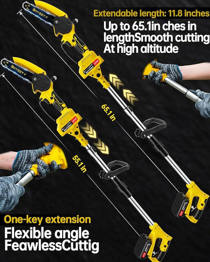 Cordless Pole Saw Electric Tree Trimmer, 2-in-1 Polesaw & Mini Chainsaw with Extension, Includes 2x21V Batteries & Complete Kit for Pruning & Limbing (DHS4088)