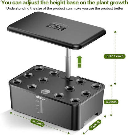 MUFGA 12 Pods Hydroponics Growing System, Indoor Garden with LED Grow Light, Plants Germination Kit, Mini Herb Garden with Pump System, Height Adjustable (No Seed)