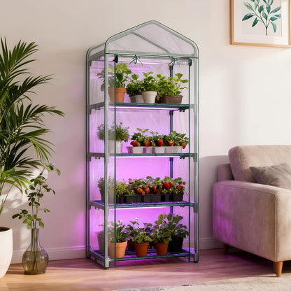 SUNYRISY Indoor Greenhouse with Grow Lights 4 Tier Plant Stand Shelf, Mini Small Greenhouse Kit with Zippered PVC Tent for Indoor Garden Seed Starting Tray, 36W Full Spectrum