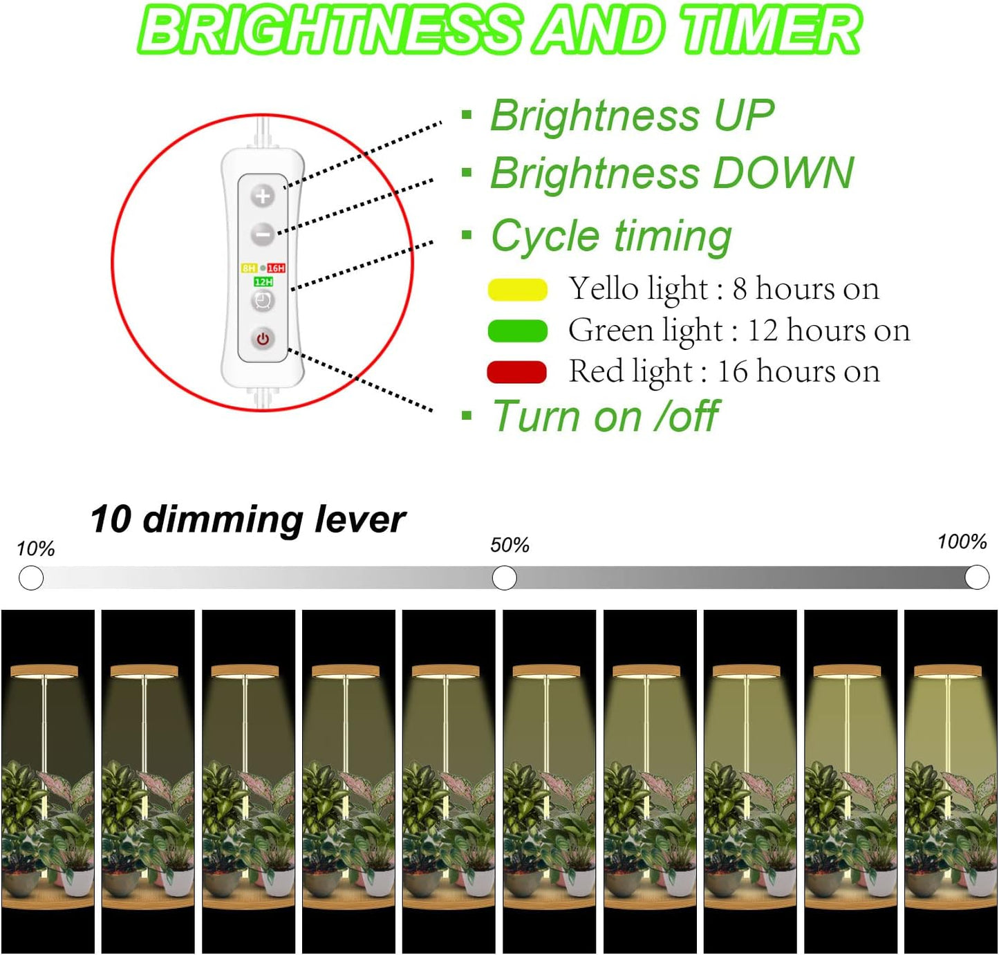 yadoker Plant Grow Light for Indoor Plant,Bamboo Mini LED Grow Light Garden,Height Adjustable,Automatic Timer with 8/12/16 Hours