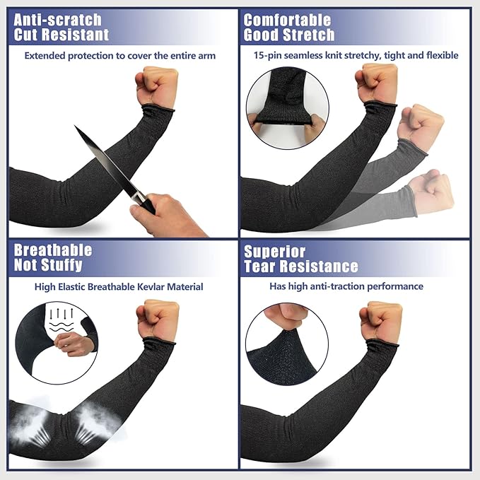 Evridwear Protective Arm Sleeves Cut Resistant Farmers Sleeves for Men Work, Gardening, Farming, Arm Protectors for Thin Skin and Bruising (Medium, Black No Thumb Hole)