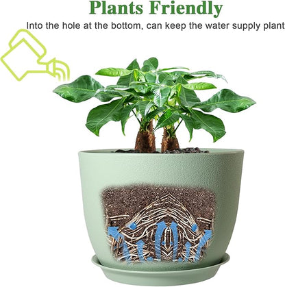 12inch Large Plant Pot, Modern Plastic Planter with High Driange Holes and Saucer for Indoor Outdoor Garden Plants and Flowers, Green