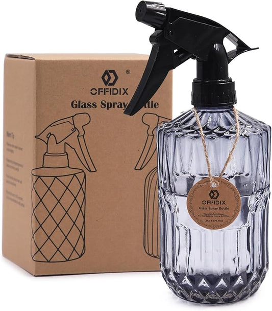 OFFIDIX Glass Spray Bottle, Fine Mist Plant Mister, Handheld Pressure Watering Can,Adjustable Nozzle Glass Spray Bottle,0.43L/15.17oz Handheld Spray Bottles for Garden Plants Cleaning Solutions（Gray）