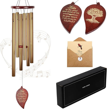 Golden Wind Chimes for Outside Deep Tone Aluminium Windchimes Outdoors Memorial Wind Chime for Loss of Loved One Mom Bereavement Memorial Gifts Sympathy Wind Chimes Patio Decor Grief Gifts for Women