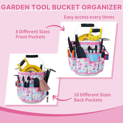 MELOTOUGH Bucket Caddy Organizer Bucket Tool Organizer for Garden Tools Fit 3.5 to 5 Gallon Bucket (Pink Flower)