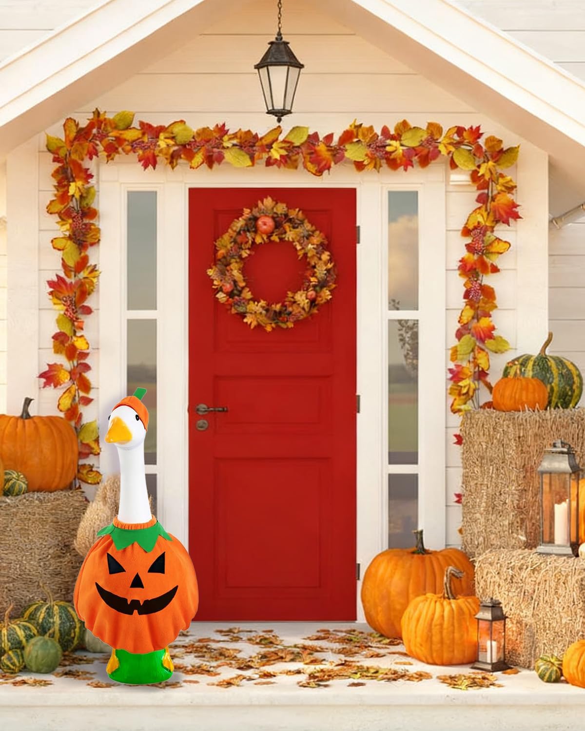 Helloween Porch Goose Outfits, 2 Pcs/Set Pumpkin Lawn Cement Goose Clothes, 23" Patio Yard Garden Geese Costume Decoration