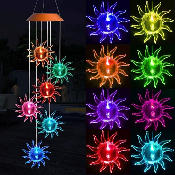 ME9UE Solar Sunflowers Wind Chimes, Outdoor Waterproof Mobile Romantic Color-Changing LED Solar Powered Wind Chimes Lights for Home, Yard, Night Garden, Party, Festival Decoration, Valentines Gift