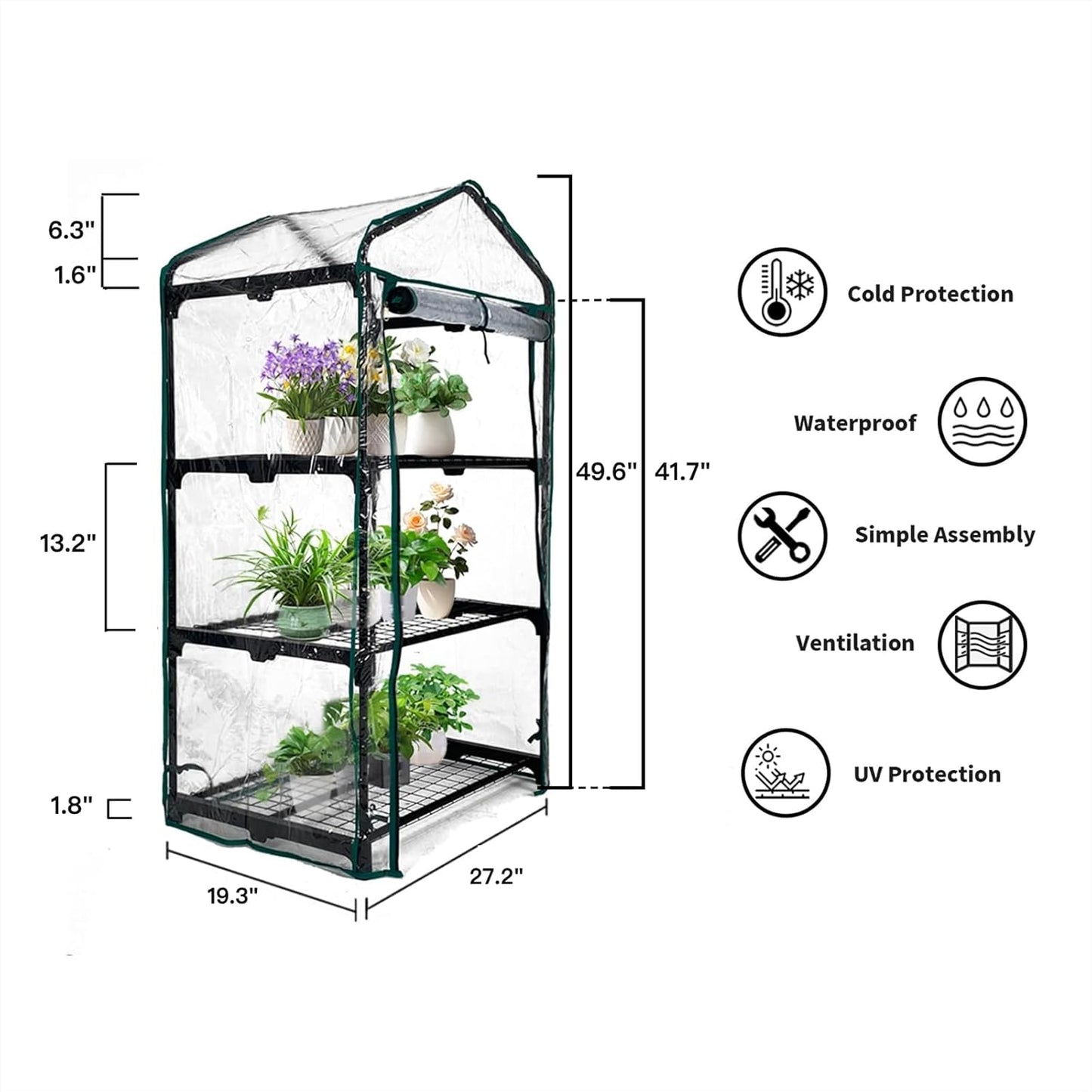 GreenGiggle 3 Tier Mini Indoor Outdoor Greenhouse,27"x19"x49" GreenHouses with Clear PVC Cover and Roll-Up Zipper Door,Plastic Green House for Indoors Grow Tent&Garden greenhouses for Outdoors