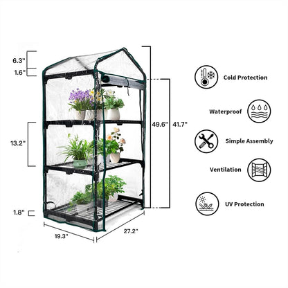 GreenGiggle 3 Tier Mini Indoor Outdoor Greenhouse,27"x19"x49" GreenHouses with Clear PVC Cover and Roll-Up Zipper Door,Plastic Green House for Indoors Grow Tent&Garden greenhouses for Outdoors