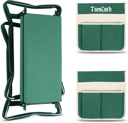 TomCare Upgraded Garden Kneeler Seat Widen Soft Kneeling Pad Garden Stools Garden Bench with 2 Large Tool Pouches Outdoor Foldable Gardening Gifts for Women Men Gardeners, Green