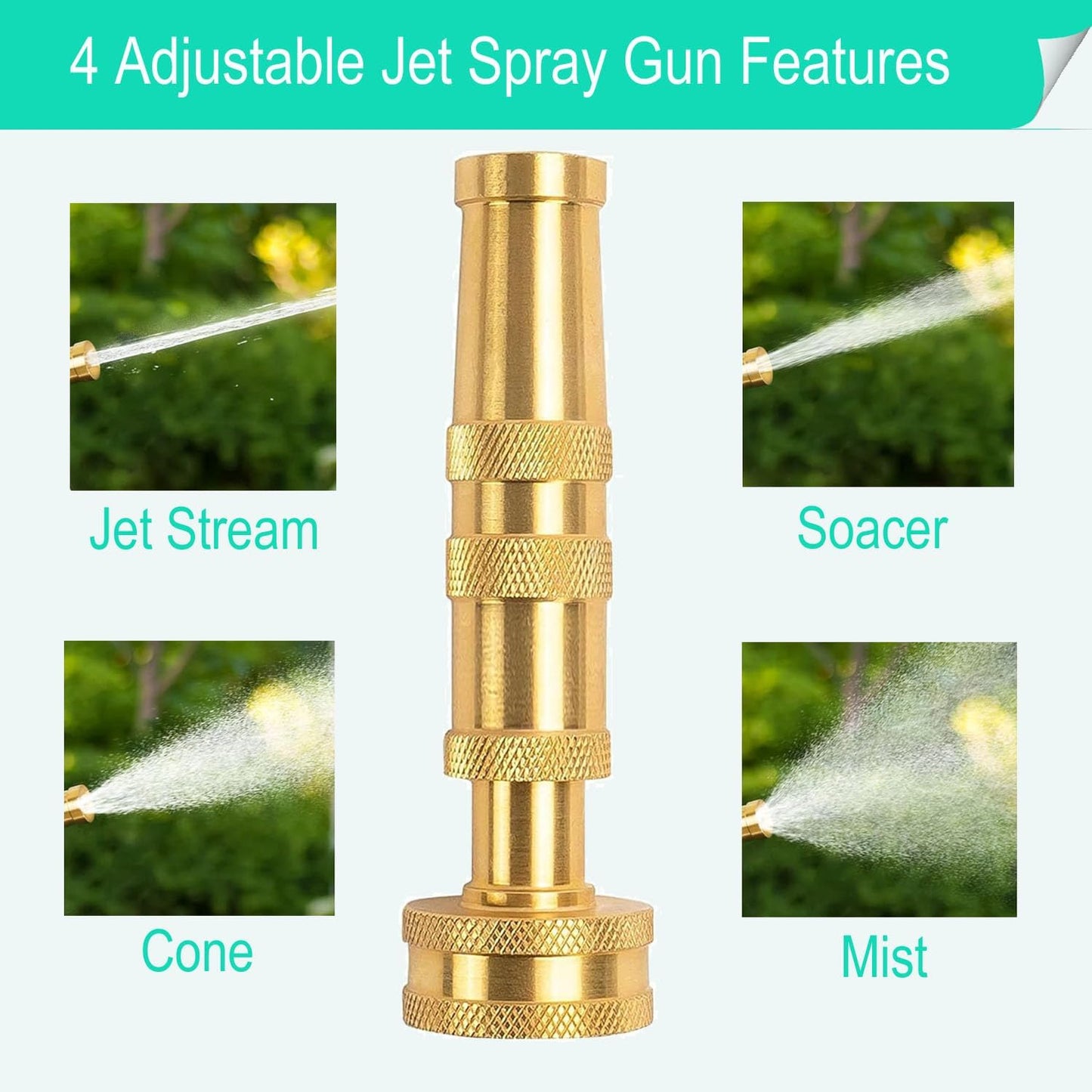 Solid Brass Heavy Duty Adjustable Twist Hose Nozzle,CM CUMIZON Jet Sweeper Nozzle, High Pressure Hose Nozzle with On-Off Valve, Leak-Free Operation 3/4" GHT Connector 3 Pack