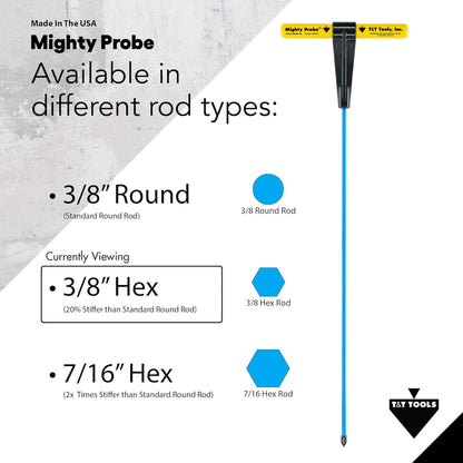 T&T Tools 36-Inch Mighty Probe Insulated Soil Probe – 3/8" Hex Rod Heavy Duty Steel T-Handle Probe for Landscaping, Utility Locating, Soil Testing & Wastewater, USA Made – 6 Pack