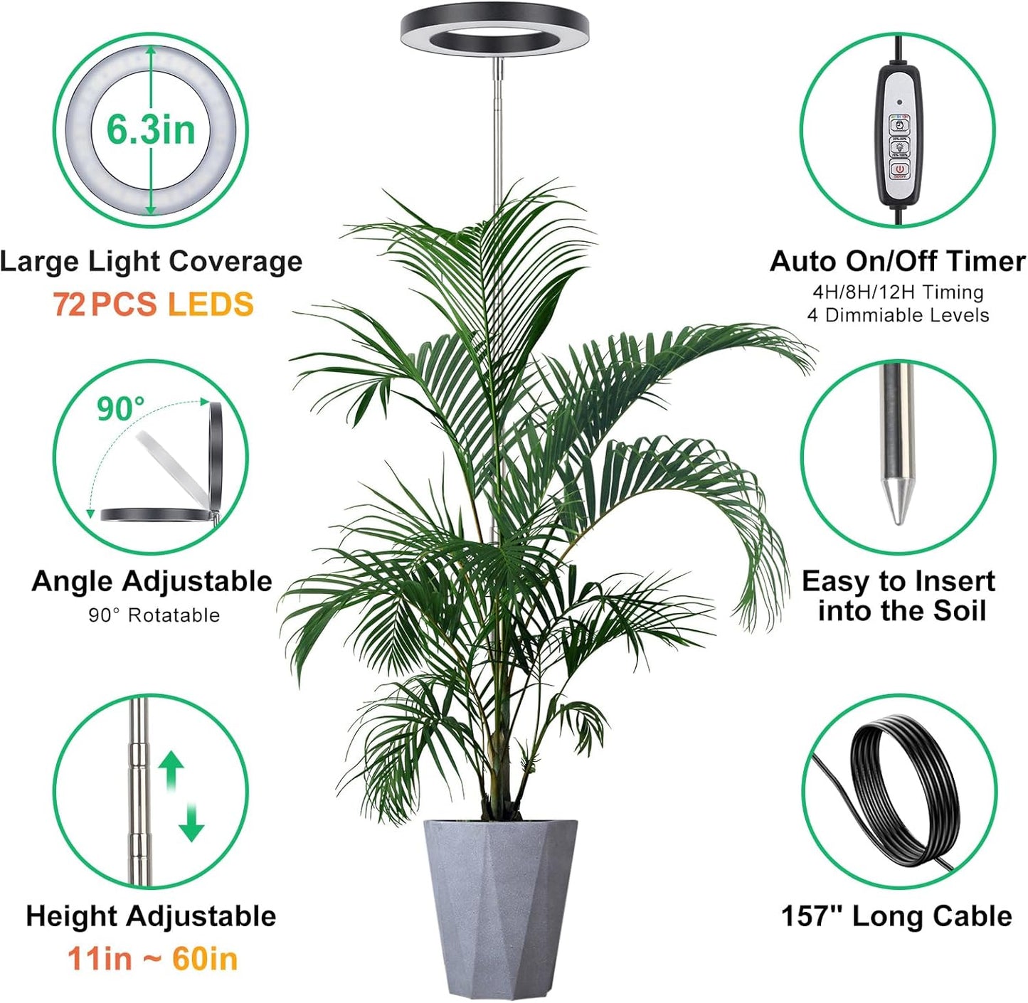 LORDEM Plant Grow Light, Full Spectrum Plant Light for Indoor Plants, Brightness Adjustable LED Growing Lamp with Auto On/Off Timer 4H/8H/12H, Height Adjustable, 2 Packs of Black