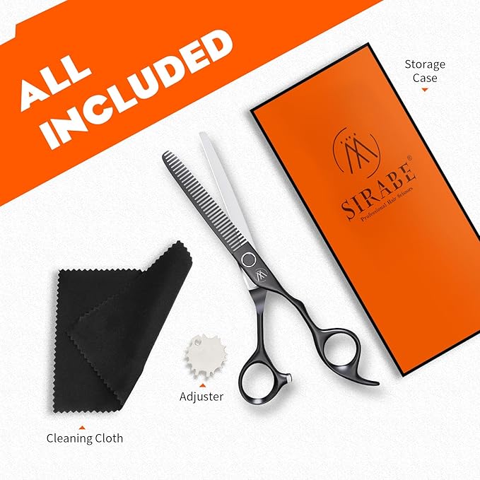 Sirabe HIGH-END Professional Hair Thinning Shears Barber Hair Cutting Texturizing Teeth Scissors with Case, Ultra 440C Sharp Blades for Salon Home Hairdressing Black