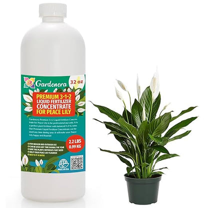 Premium Liquid Peace Lily Plant Fertilizer - 3-1-2 Concentrate for Indoor Plants and Flowers by Gardenera | Organic Plant Food for Peace Lily - 32oz