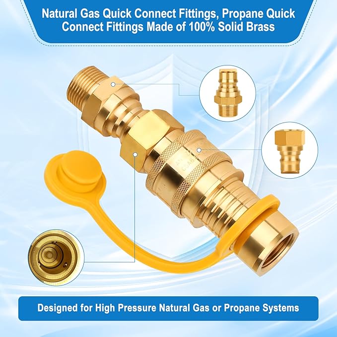 3/4" Natural Gas Quick Connect, Hose Quick Connect,Natural Gas Quick Connect Fittings, Heavy-Duty Brass Large Flow Quick Disconnect for Commercial Kitchen Equipment, Generator Etc Gas Equipment