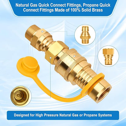3/4" Natural Gas Quick Connect, Hose Quick Connect,Natural Gas Quick Connect Fittings, Heavy-Duty Brass Large Flow Quick Disconnect for Commercial Kitchen Equipment, Generator Etc Gas Equipment