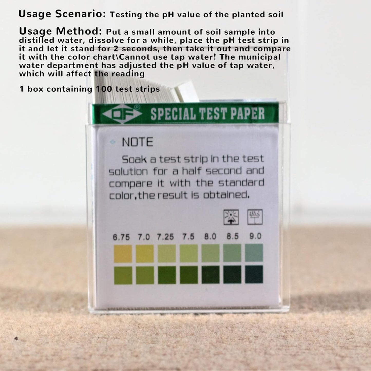 Soil Test Kit, 100PCS 4.5-9 Range Soil Testing Kit, Easy to Use Soil Tester Paper, Water and Soil Test Kit for Lawns Garden Yard Home Home