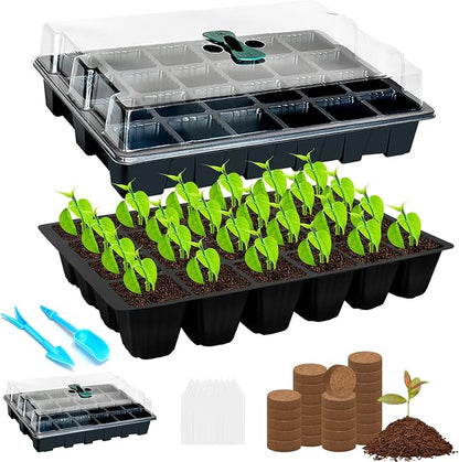 Halatool 2 Pack Seed Starter Trays with 50 Pcs Coco Pellets, Greenhouse Indoor Seed Germination System for Herbs Vegetables Flowers, Seed Starter Kit